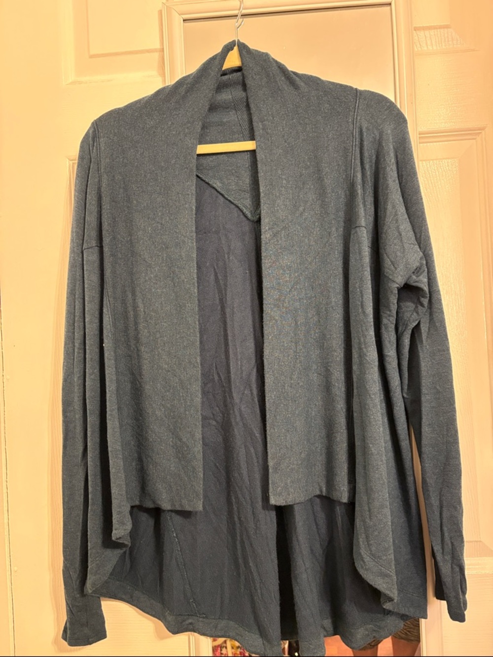 Athleta Slate Blue Draped Open-Front Cardigan PtP 23 inches
